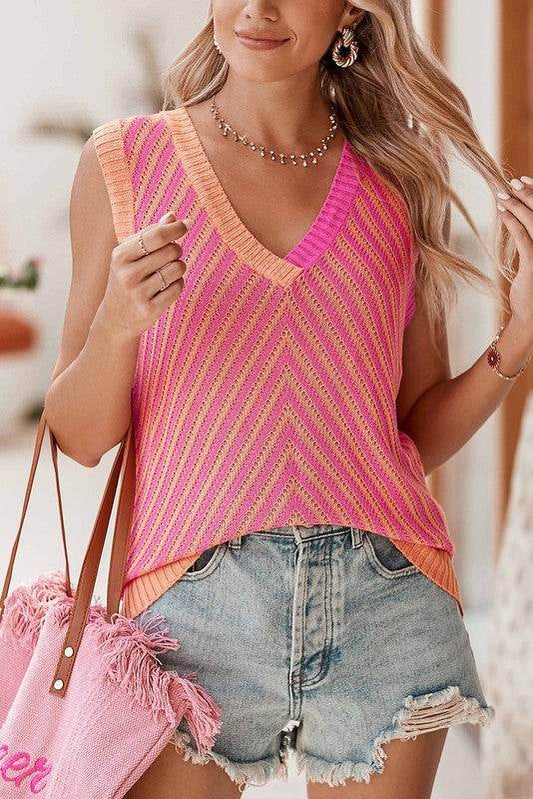 Pink Abstract Stripe Chevron knit sleeveless top - Shop Style & More | Fresh Looks, Everyday Deals & Free Shipping