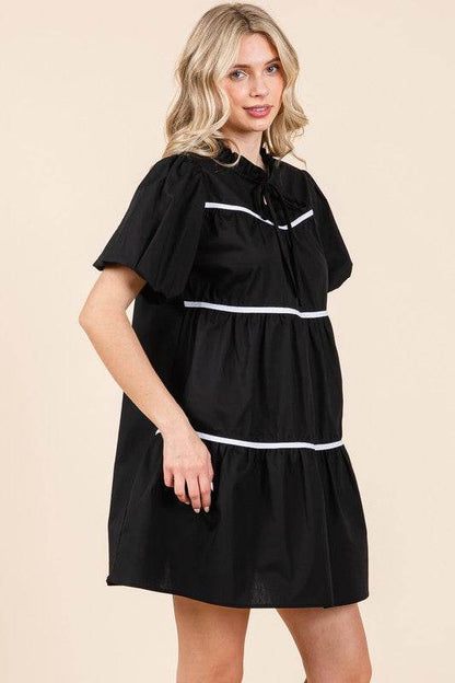 Piping Detailed Babydoll Mini Dress - Shop Style & More | Fresh Looks, Everyday Deals & Free Shipping
