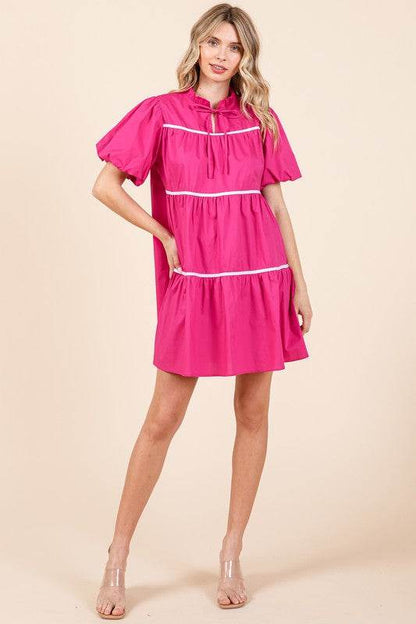 Piping Detailed Babydoll Mini Dress - Shop Style & More | Fresh Looks, Everyday Deals & Free Shipping
