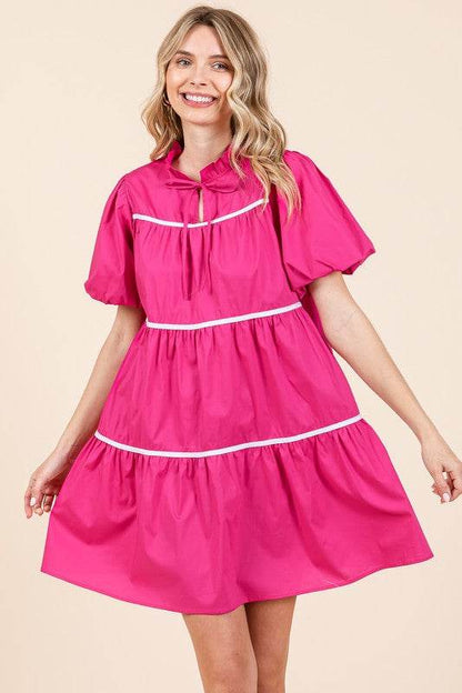 Piping Detailed Babydoll Mini Dress - Shop Style & More | Fresh Looks, Everyday Deals & Free Shipping
