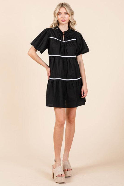 Piping Detailed Babydoll Mini Dress - Shop Style & More | Fresh Looks, Everyday Deals & Free Shipping