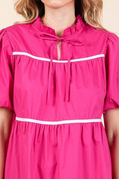 Piping Detailed Babydoll Mini Dress - Shop Style & More | Fresh Looks, Everyday Deals & Free Shipping