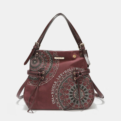 Nicole Lee USA Side Braided Tassel Inlaid Rhinestone Embroidery Hobo Bag Bags