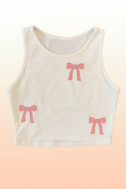Ribbed knit bow embroidered tank - Shop Style & More | Fresh Looks, Everyday Deals & Free Shipping