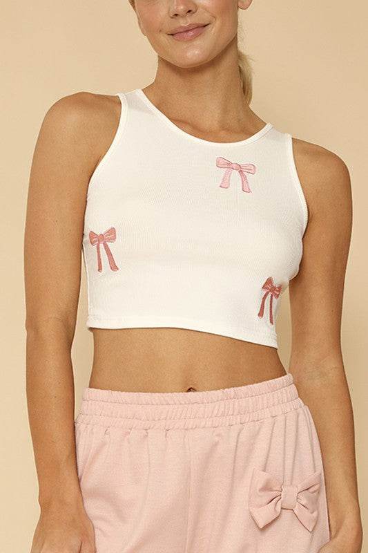 Ribbed knit bow embroidered tank - Shop Style & More | Fresh Looks, Everyday Deals & Free Shipping