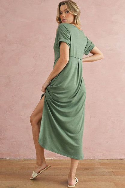 V Neck Hidden Pocket Splits Maxi T-shirt Dress - Shop Style & More | Fresh Looks, Everyday Deals & Free Shipping