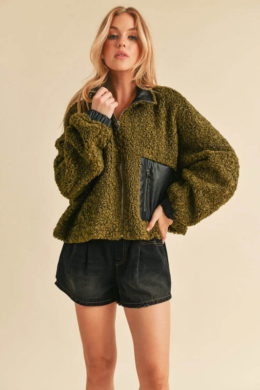 Aemi + Co Collared Neck Zip Up Sherpa Jacket - Shop Style & More | Fresh Looks, Everyday Deals & Free Shipping