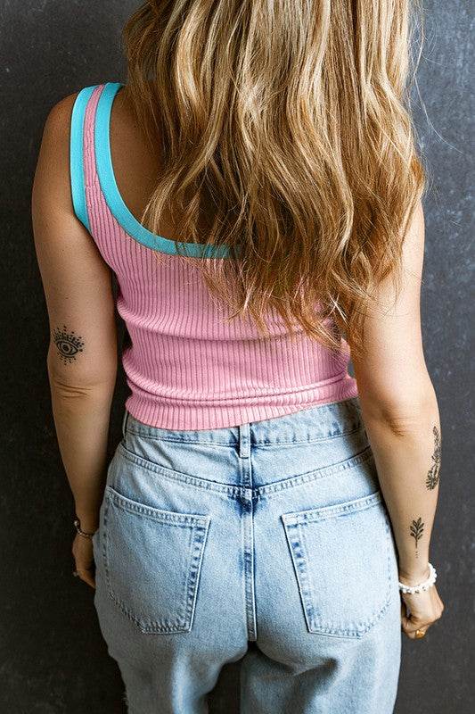 Colorblock Edge Ribbed Knit U Neck Tank Top - Shop Style & More | Fresh Looks, Everyday Deals & Free Shipping