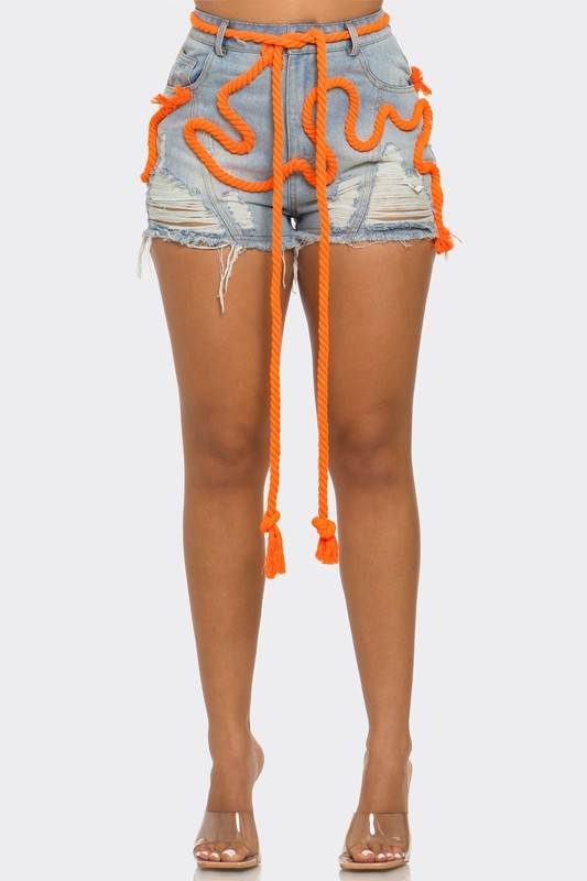 Playful Denim Shorts With Orange Drawstring - Shop Style & More | Fresh Looks, Everyday Deals & Free Shipping