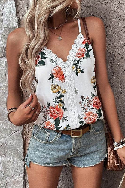 Floral Print Lace V Neck Tank Top - Shop Style & More | Fresh Looks, Everyday Deals & Free Shipping