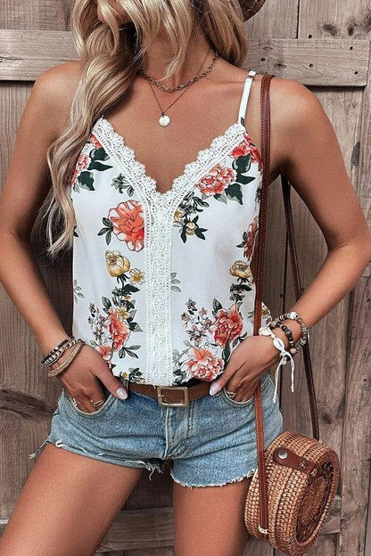 Floral Print Lace V Neck Tank Top - Shop Style & More | Fresh Looks, Everyday Deals & Free Shipping