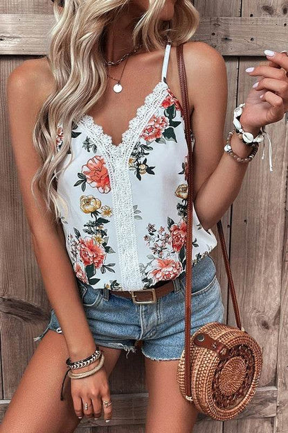 Floral Print Lace V Neck Tank Top - Shop Style & More | Fresh Looks, Everyday Deals & Free Shipping