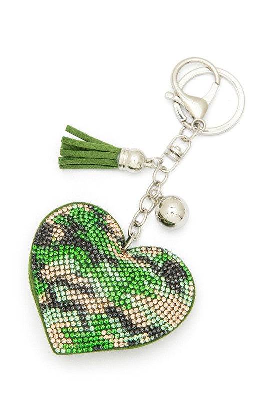 Camouflage Printed Heart Shape Rhinestone KeyChain - Shop Style & More | Fresh Looks, Everyday Deals & Free Shipping