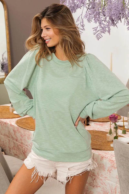 BiBi Slub Terry Puff Shoulder Sweatshirt - Shop Style & More | Fresh Looks, Everyday Deals & Free Shipping