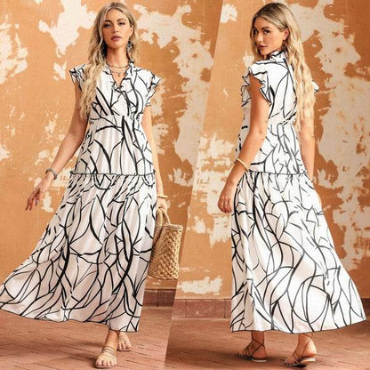 Ruffle Hem Loose Neck Elegant Ruffle Sleeve Dress - Shop Style & More | Fresh Looks, Everyday Deals & Free Shipping