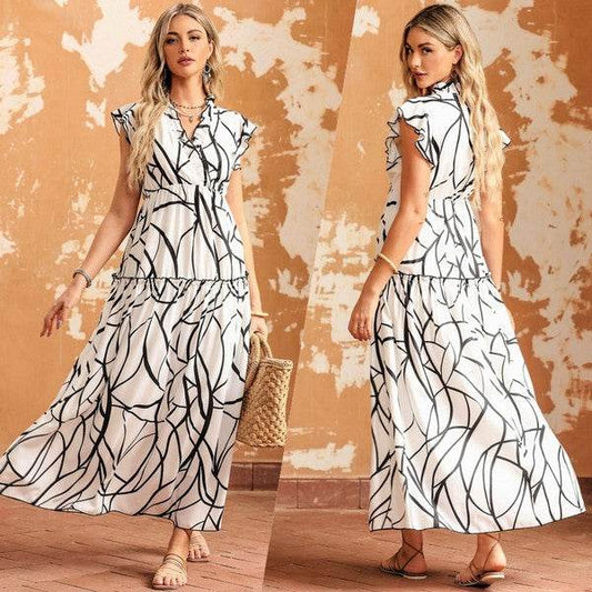 Ruffle Hem Loose Neck Elegant Ruffle Sleeve Dress - Shop Style & More | Fresh Looks, Everyday Deals & Free Shipping