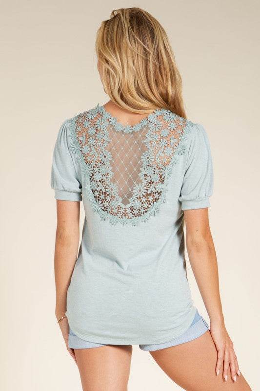 Crochet Lace Back Puff Sleeve Top - Shop Style & More | Fresh Looks, Everyday Deals & Free Shipping