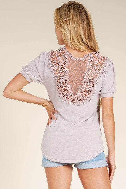 Crochet Lace Back Puff Sleeve Top - Shop Style & More | Fresh Looks, Everyday Deals & Free Shipping