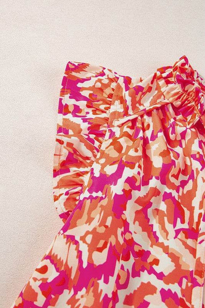 Abstract Ruffled Trim Tied Split Neck Tank Top - Shop Style & More | Fresh Looks, Everyday Deals & Free Shipping