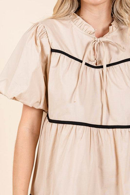 Piping Detailed Babydoll Mini Dress - Shop Style & More | Fresh Looks, Everyday Deals & Free Shipping