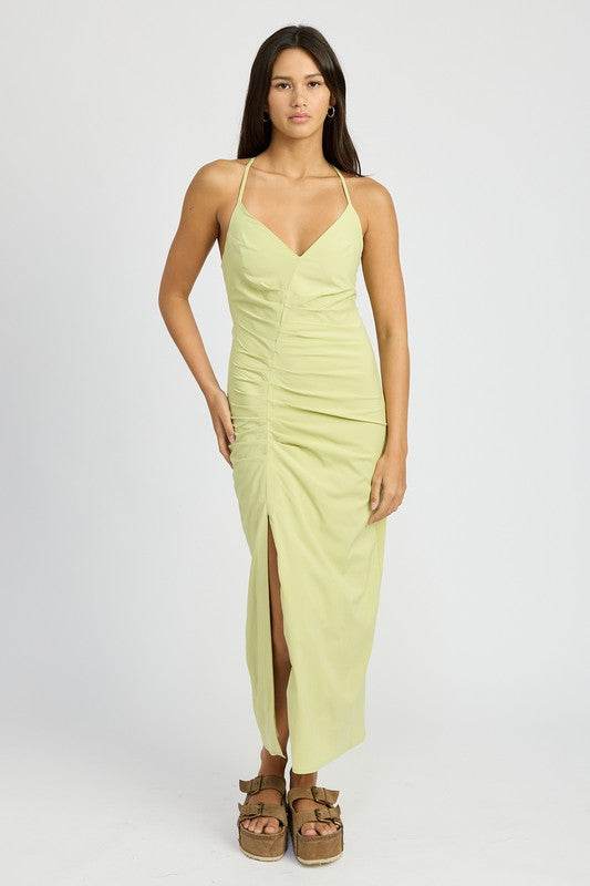 RUCHED SATIN DRESS WITH CROSSED BACK - Shop Style & More | Fresh Looks, Everyday Deals & Free Shipping