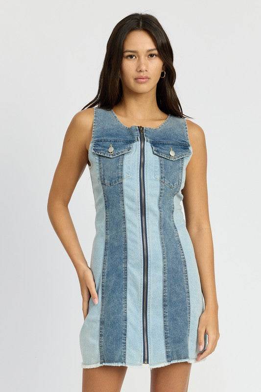 COLOR BLOCK DENIM MINI DRESS - Shop Style & More | Fresh Looks, Everyday Deals & Free Shipping