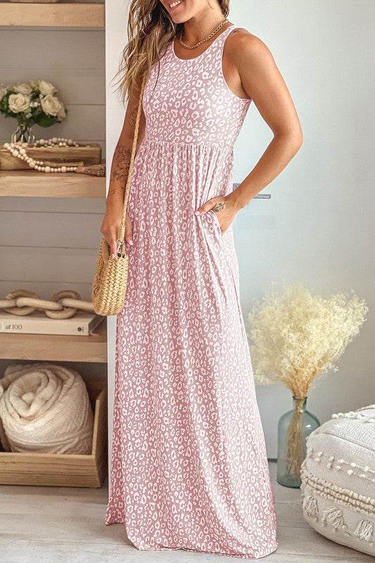 Leopard Dust Baby Pink Sleeveless maxi dress - Shop Style & More | Fresh Looks, Everyday Deals & Free Shipping