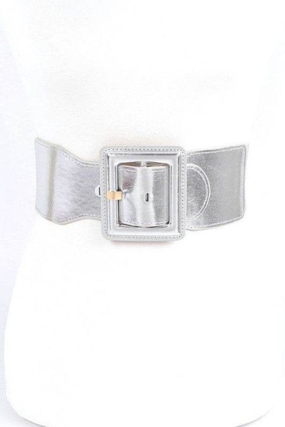 Metallic Faux Leather Elastic Fashion Wide Belt - Shop Style & More | Fresh Looks, Everyday Deals & Free Shipping