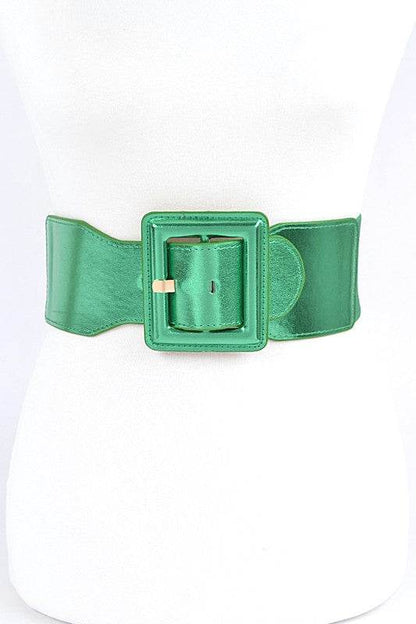 Metallic Faux Leather Elastic Fashion Wide Belt - Shop Style & More | Fresh Looks, Everyday Deals & Free Shipping