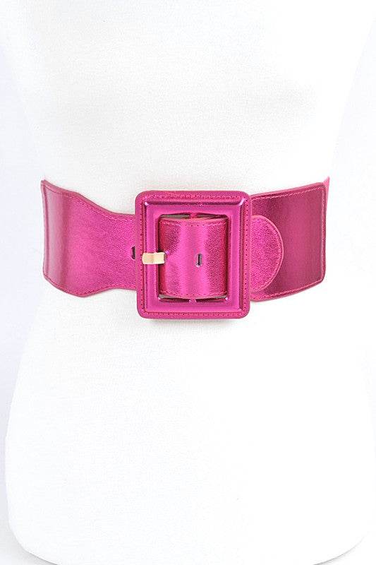 Metallic Faux Leather Elastic Fashion Wide Belt - Shop Style & More | Fresh Looks, Everyday Deals & Free Shipping