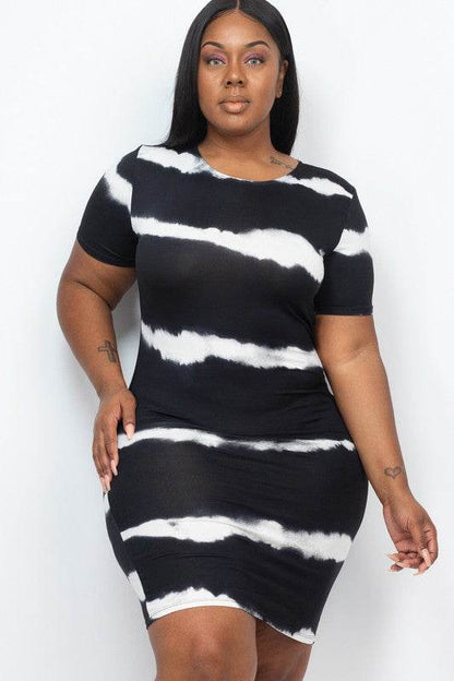 PLUS Size Stripe Tie-Dye Printed Midi Dress - Shop Style & More | Fresh Looks, Everyday Deals & Free Shipping