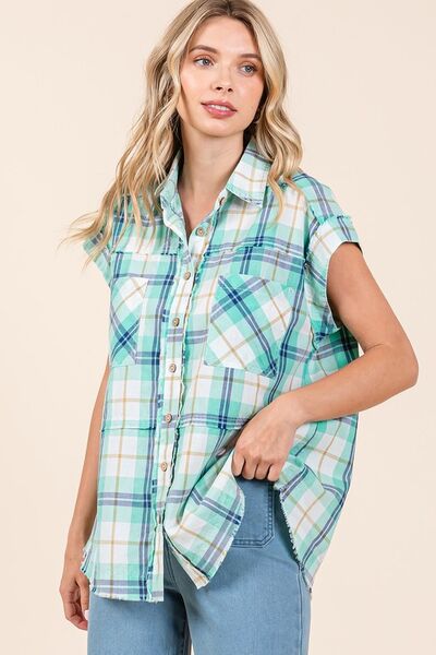 Mittoshop Mineral Wash Plaid Button Down Shirt Blouses