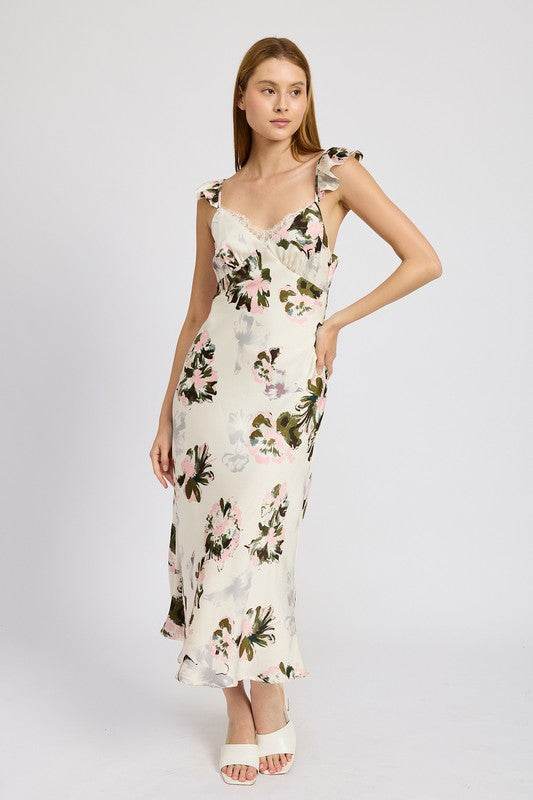 FLORAL MIDI DRESS WITH LACE DETAIL - Shop Style & More | Fresh Looks, Everyday Deals & Free Shipping