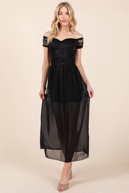Lace Off Shoulder Chiffon Dress - Shop Style & More | Fresh Looks, Everyday Deals & Free Shipping