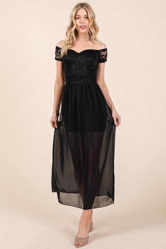 Lace Off Shoulder Chiffon Dress - Shop Style & More | Fresh Looks, Everyday Deals & Free Shipping