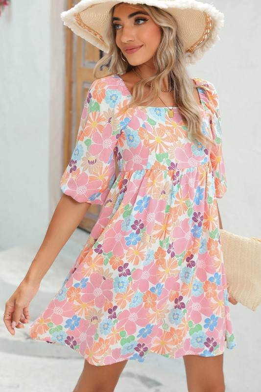 Floral Square Neck Puff Sleeve Babydoll Dress - Shop Style & More | Fresh Looks, Everyday Deals & Free Shipping
