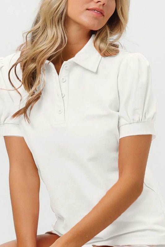 BiBi Short Puff Sleeve Pique Shirt - Shop Style & More | Fresh Looks, Everyday Deals & Free Shipping