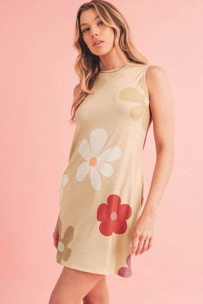 Flower Print Crew Neck Sleeveless Mini Dress - Shop Style & More | Fresh Looks, Everyday Deals & Free Shipping