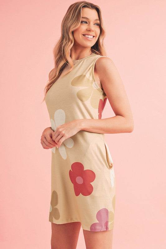 Flower Print Crew Neck Sleeveless Mini Dress - Shop Style & More | Fresh Looks, Everyday Deals & Free Shipping