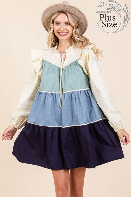 Plus Tiered Color Block Mini Dress - Shop Style & More | Fresh Looks, Everyday Deals & Free Shipping