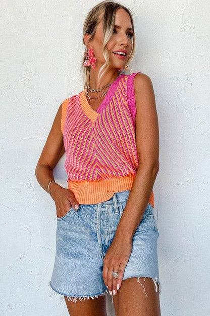 Women Contrast Chevron Knit V Neck Sweater Vest - Shop Style & More | Fresh Looks, Everyday Deals & Free Shipping