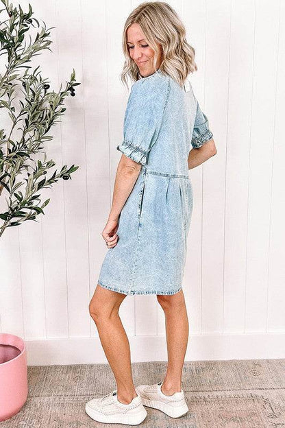 Women Ruffled Short Sleeve Buttoned Denim Dress - Shop Style & More | Fresh Looks, Everyday Deals & Free Shipping