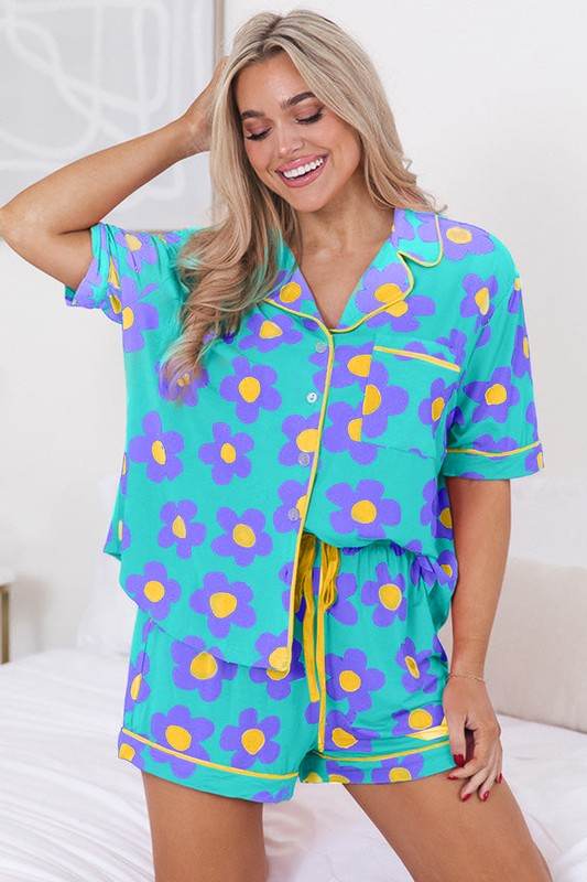 Women Flower Print Short Sleeve Shirt Pajamas Set - Shop Style & More | Fresh Looks, Everyday Deals & Free Shipping