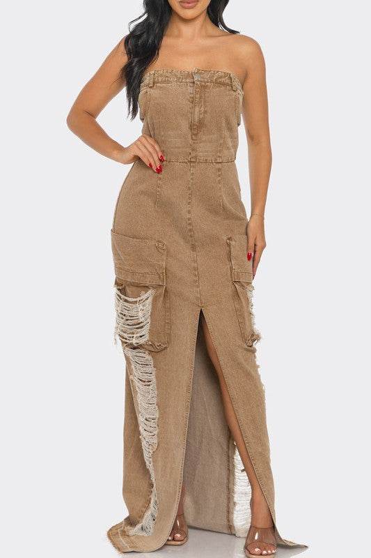 Vintage Washed Distressed Cargo Maxi Dress - Shop Style & More | Fresh Looks, Everyday Deals & Free Shipping