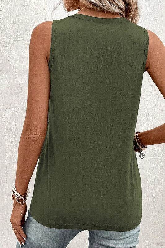 Women Half Button V Neck Patched Pocket Tank Top - Shop Style & More | Fresh Looks, Everyday Deals & Free Shipping