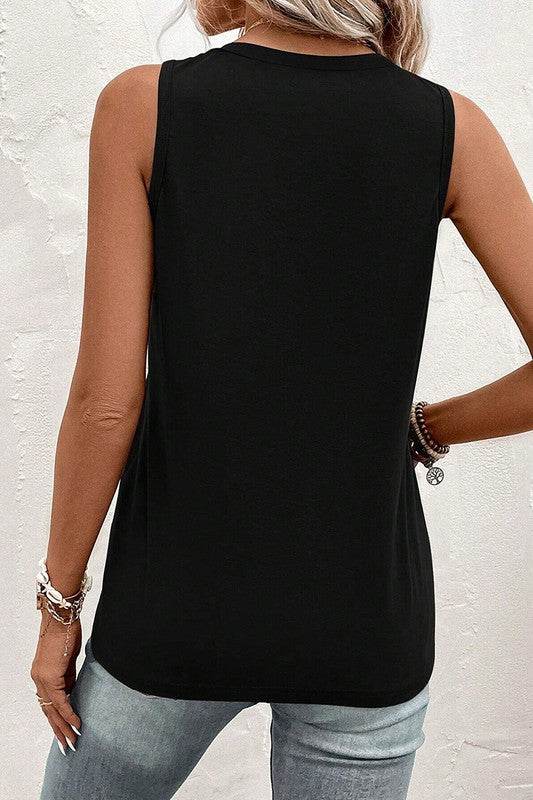 Women Half Button V Neck Patched Pocket Tank Top - Shop Style & More | Fresh Looks, Everyday Deals & Free Shipping