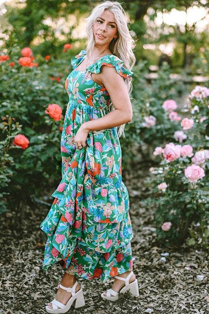 Women Print Sleeveless Ruffle Tiered Maxi Dress - Shop Style & More | Fresh Looks, Everyday Deals & Free Shipping