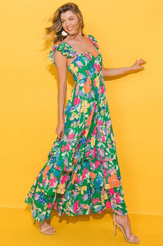 Women Print Sleeveless Ruffle Tiered Maxi Dress - Shop Style & More | Fresh Looks, Everyday Deals & Free Shipping