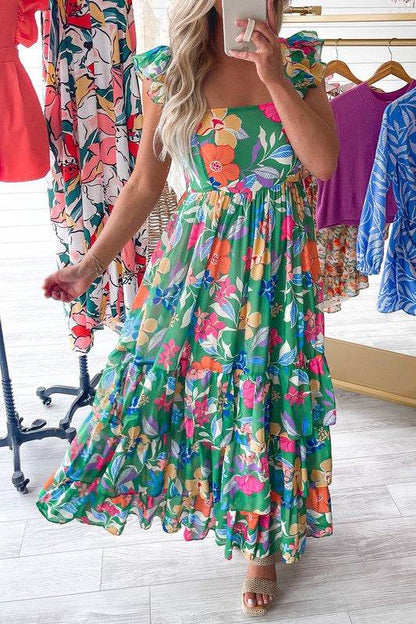 Women Print Sleeveless Ruffle Tiered Maxi Dress - Shop Style & More | Fresh Looks, Everyday Deals & Free Shipping