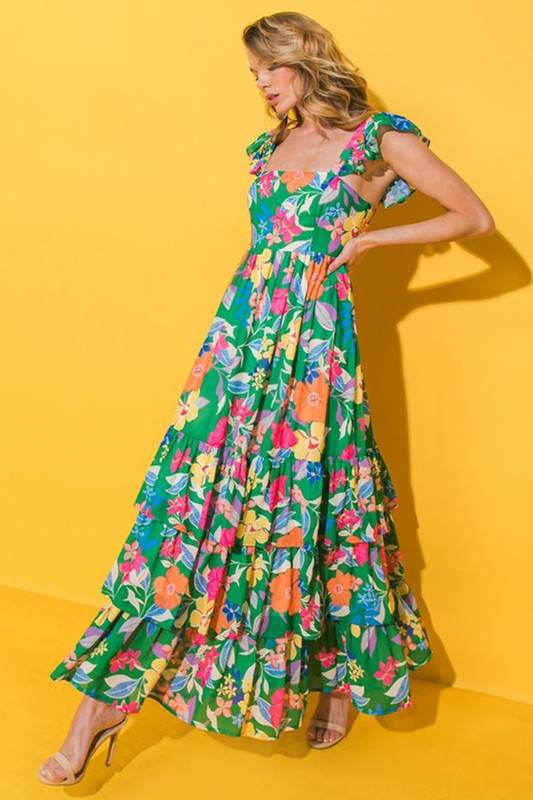 Women Print Sleeveless Ruffle Tiered Maxi Dress - Shop Style & More | Fresh Looks, Everyday Deals & Free Shipping